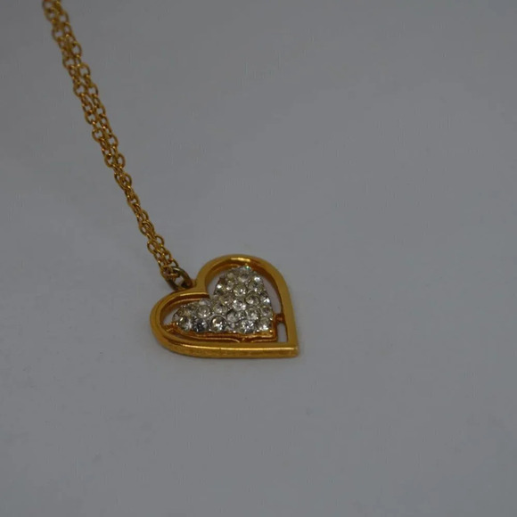 D'Orlan Heart Pendant on 15" Gold Tone  Chain with Crystals - Picture 2 of 8